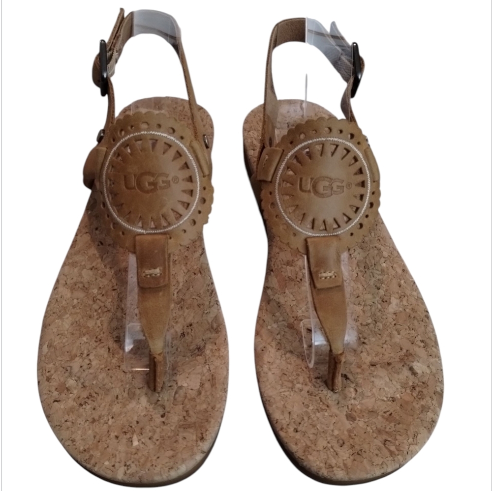 UGG Aideen II Tan Sandals with Cutout Design & Cork Insole Size 8